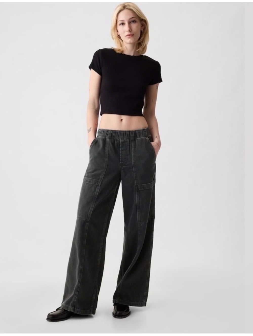 GAP Utility Easy Jeans Washed Black Wide Leg Pants Size M
